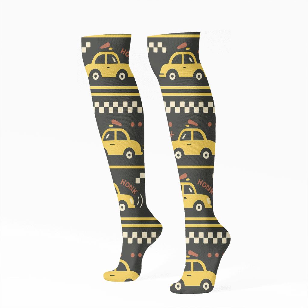 Taxi Driver Checkered Parade Banding comfortable cotton knee-high socks
