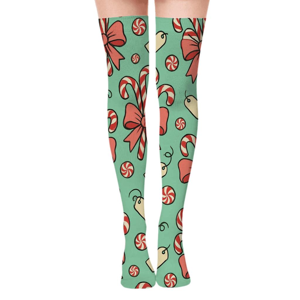 Ribbon Wrapped Candy Canes Bouquet Scatter In Pastel Mint trendy patterned over-the-knee socks