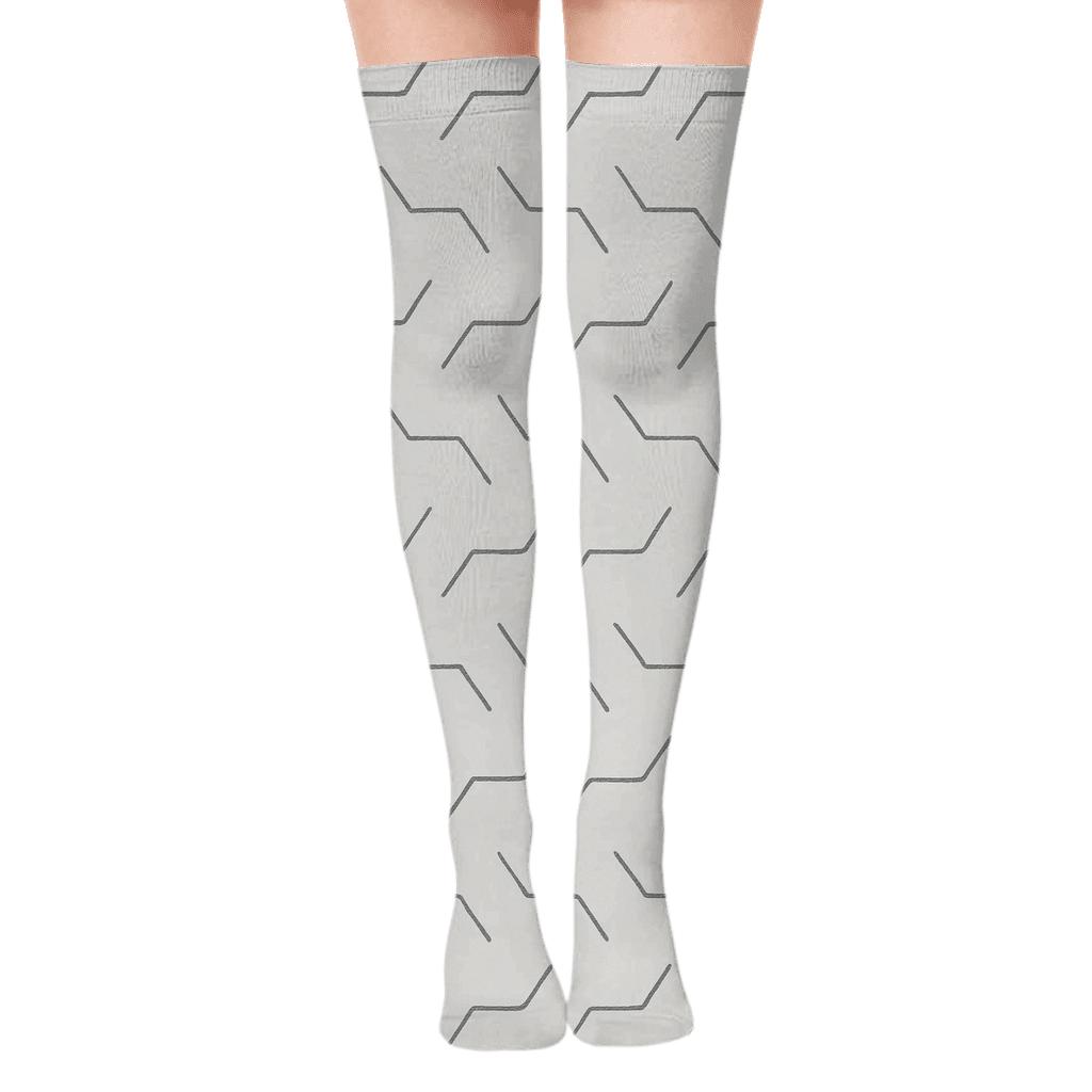 Quiet Zig Step Tapestry designer print over-the-knee socks