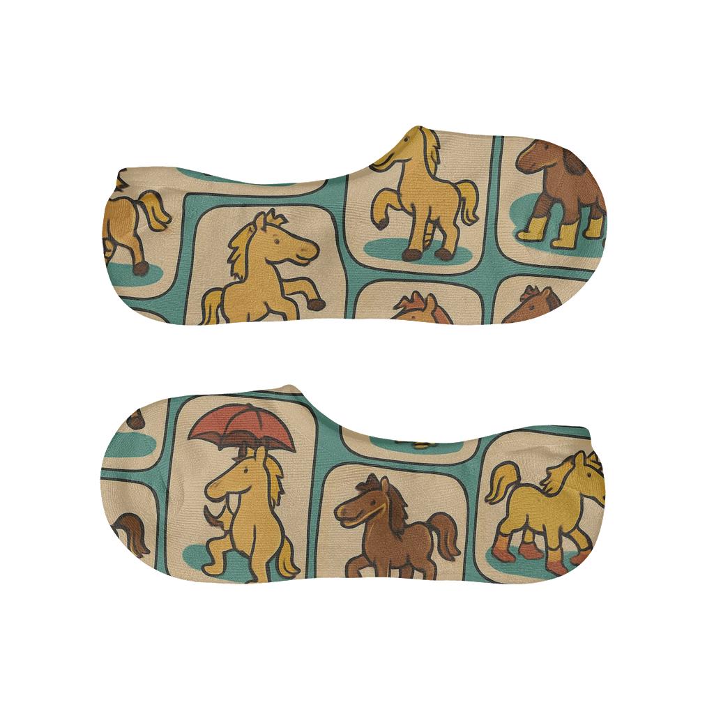 Playful Pasture Scene With Horse Spotlight Tiles breathable seamless no-show sockscustom no-show socks