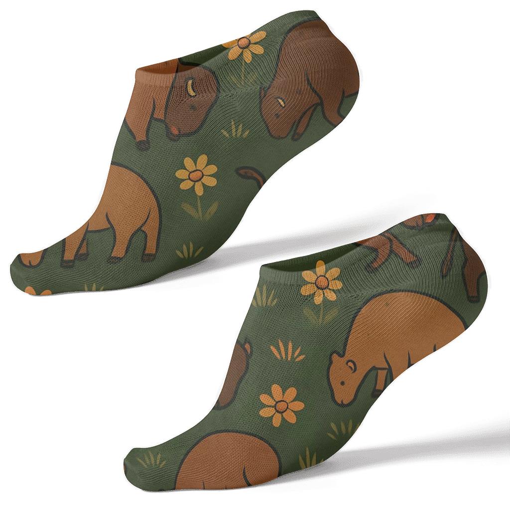 Prairie Flower Scatter With Bison Silhouettes custom ankle socks