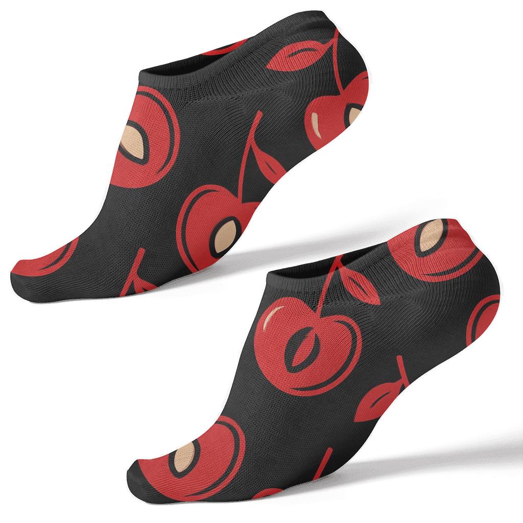 Modern Minimalist Graphic With Cherry Halves trendy patterned ankle socks