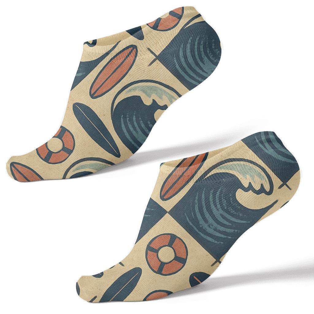 Vintage Surf Break Poster Tile On Warm Sand personalized ankle socks