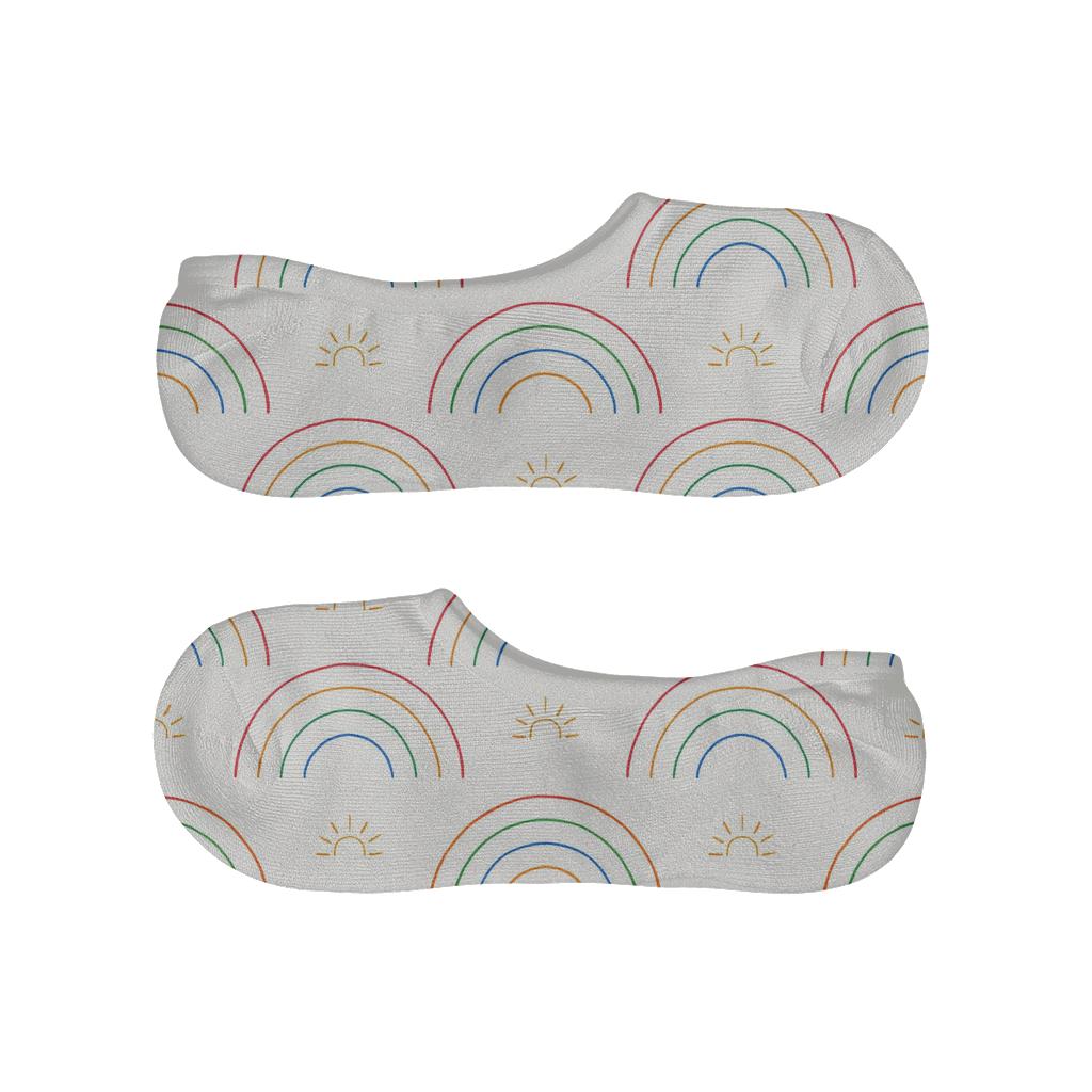 Minimal Rainbow Arc And Sunbeam Lattice On White Background soft cotton no-show socks