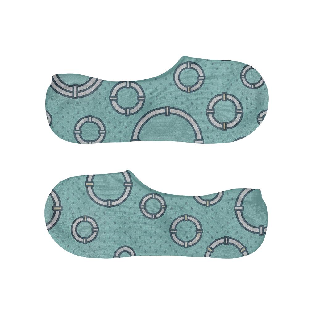 Pipe Fitting Medallions In Aqua Background For Plumber soft cotton no-show socks