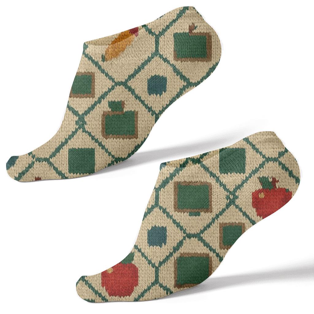 Knitted Illusion Apple And Pencil Teacher Lattice comfortable cotton ankle socks