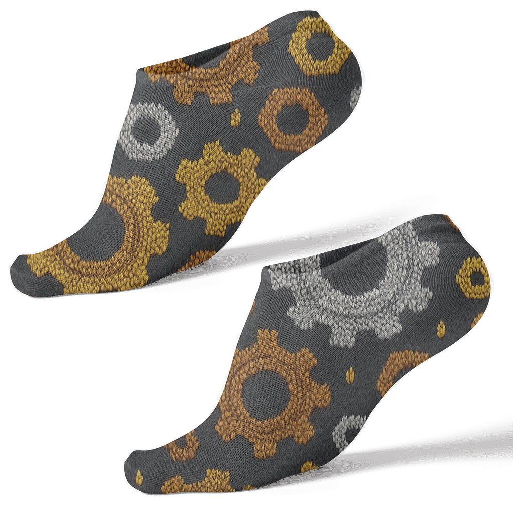 Knitted Mechanic Gear Confetti On Charcoal premium sports ankle socks