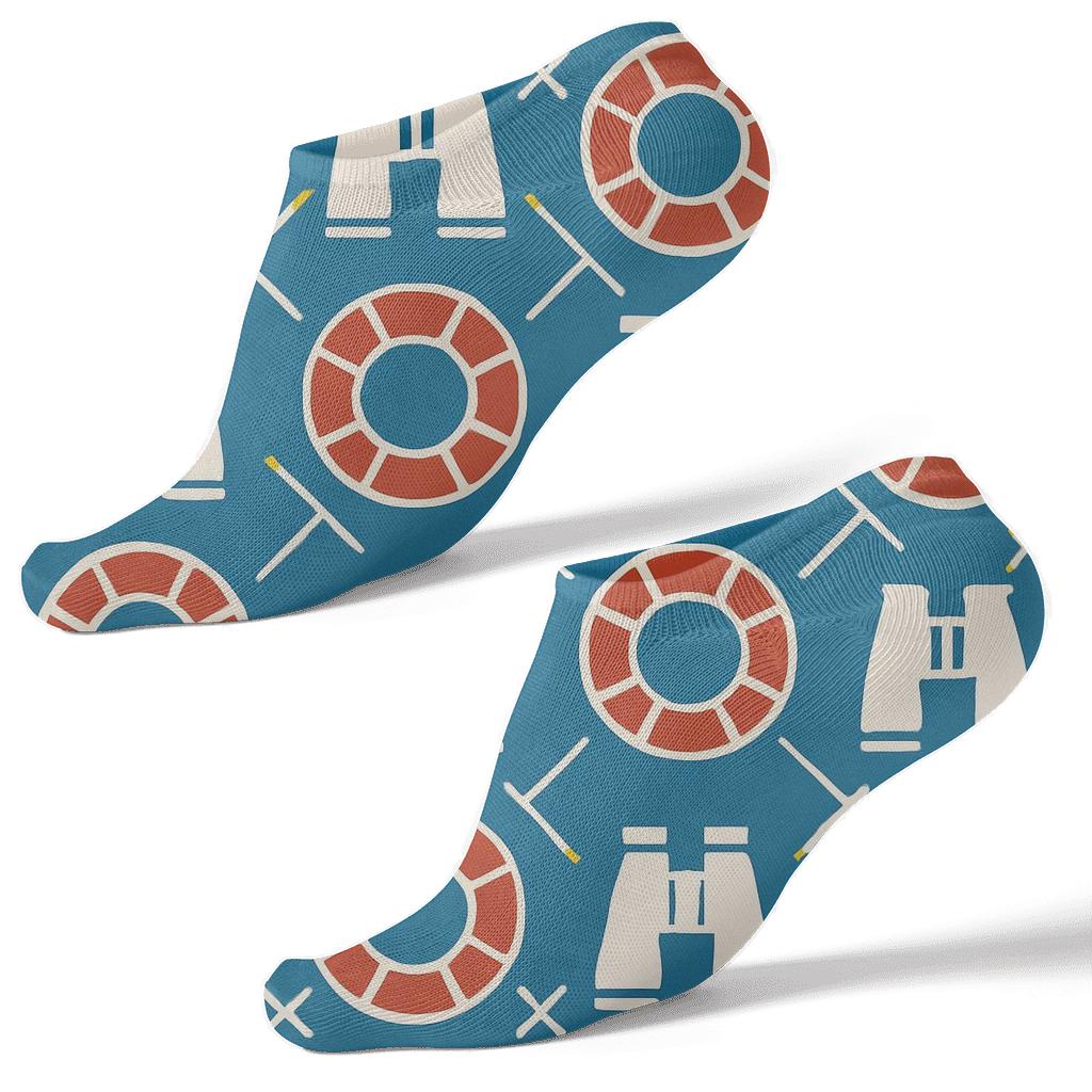 Rescue Ring Lattice On Ocean Blue Lifeguard Grid personalized ankle socks