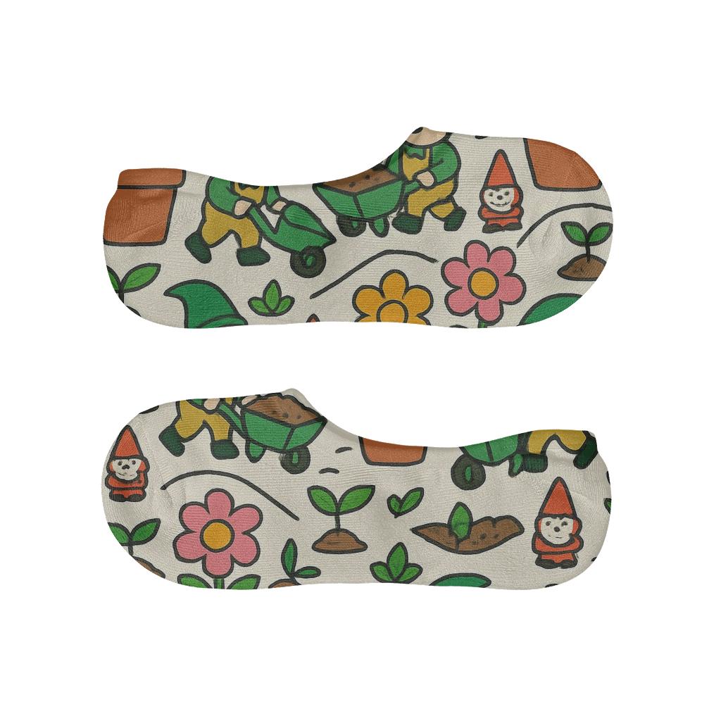 Flower Pot Parade With Gardener Scenes low cut no-show socks