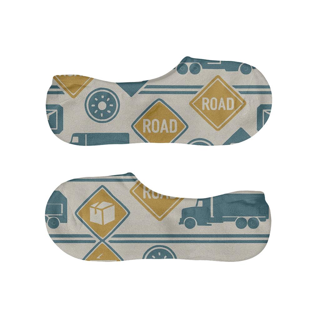 Highway Sign Lattice With Truck Driver Collage personalized no-show socks