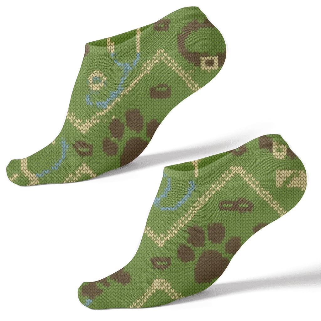 Knitted Veterinarian Paw Chevron On Grass Green trendy patterned ankle socks