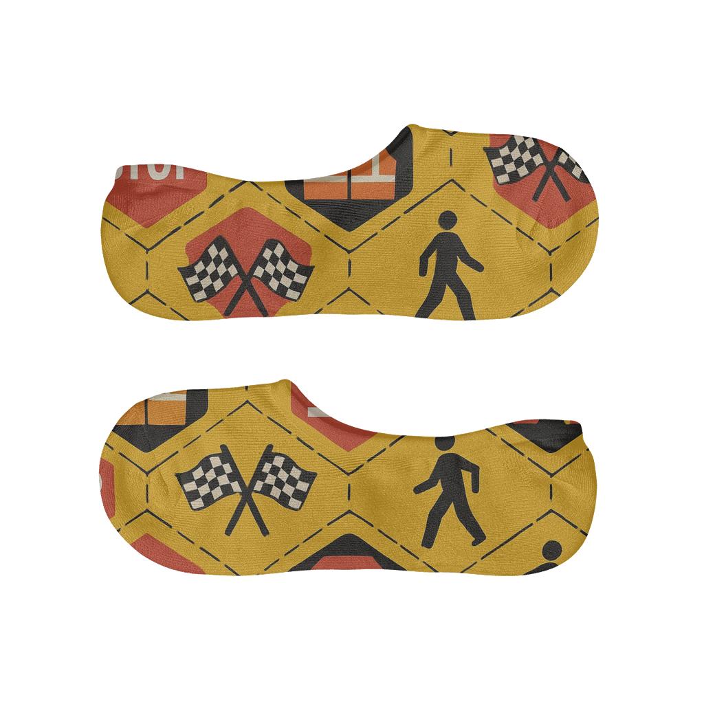 School Zone Parade With Crossing Guard Motifs designer printed no-show socks