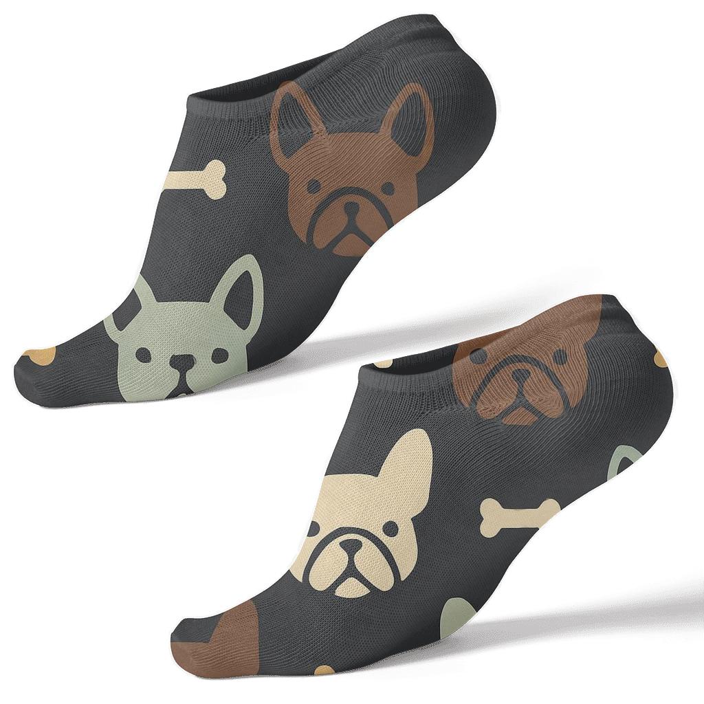 Minimal French Bulldog Collar Dot Grid On Charcoal comfortable cotton ankle socks
