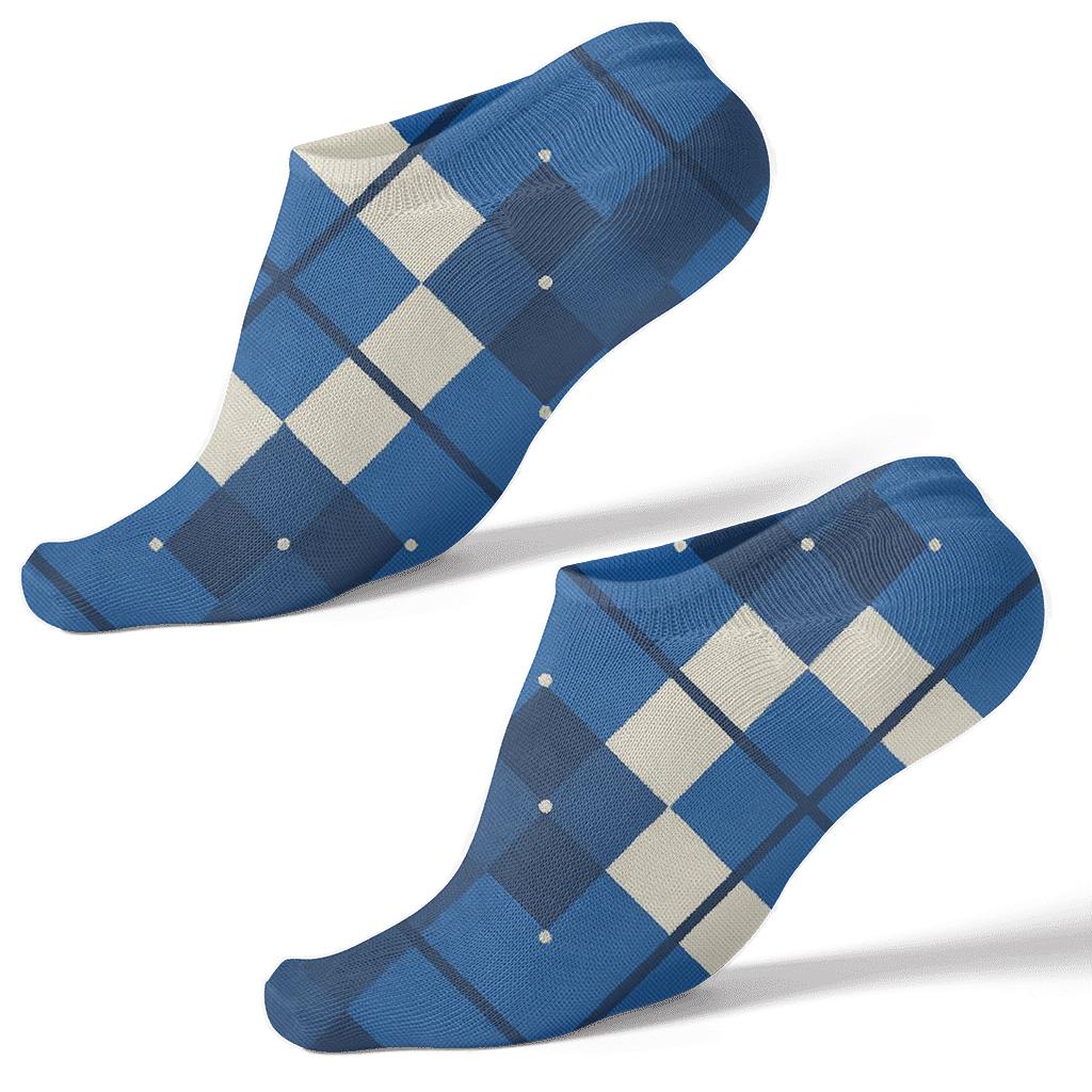 Cobalt And Cream Diagonal Diamond Check With Micro Herringbone Fill custom ankle socks