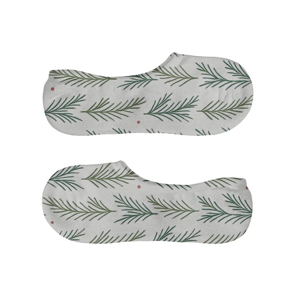 Minimal Needle Bands Pattern With Evergreen Branches comfortable low-cut socks