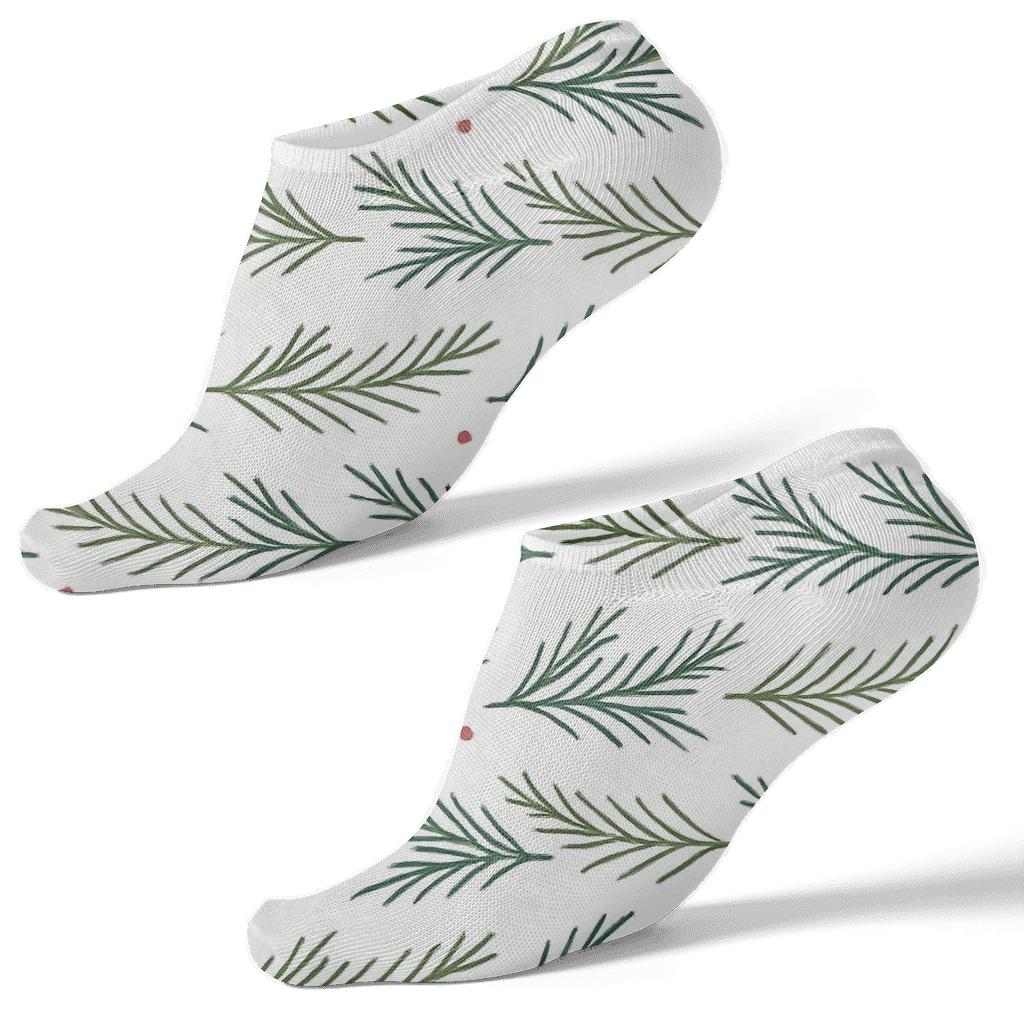 Minimal Needle Bands Pattern With Evergreen Branches comfortable cotton ankle socks