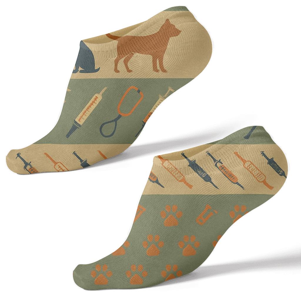 Vintage Pet Care Bands on Soft Green Background, Veterinary technician Ankle Length Socks