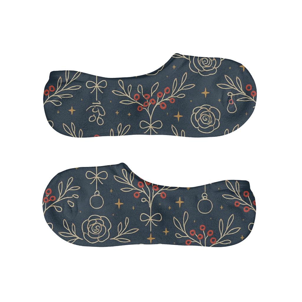 Ivory Line Art Mistletoe Garland Grid On Navy Blue Background unique hidden socks