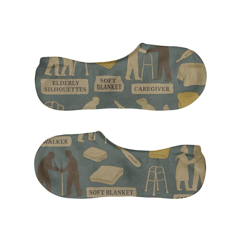 Vintage Poster Collage Elderly Care Worker Tessellation breathable no-show socks