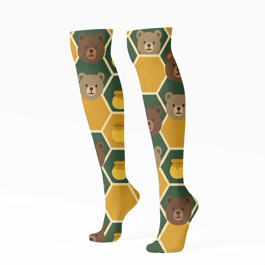 Honeycomb Tilework With Bear Motifs personalized knee-high socks
