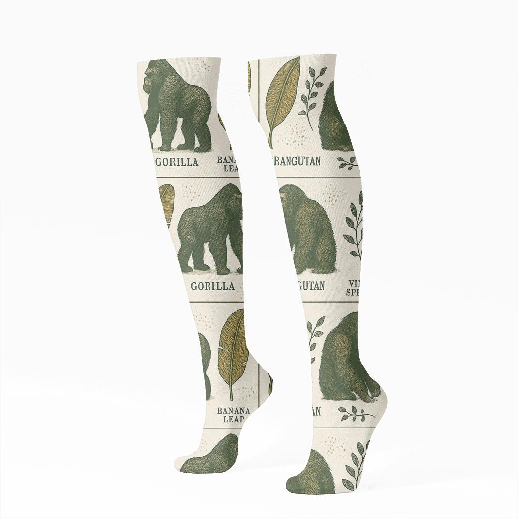 Botanical Poster Grid With Ape Silhouettes premium sports knee-high socks