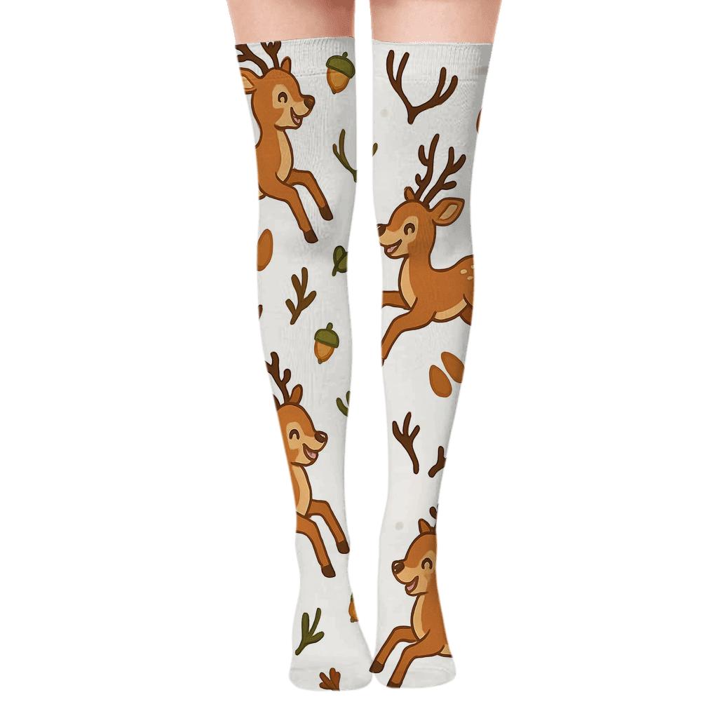 Woodland Party Parade With Deer Icons designer print over-the-knee socks