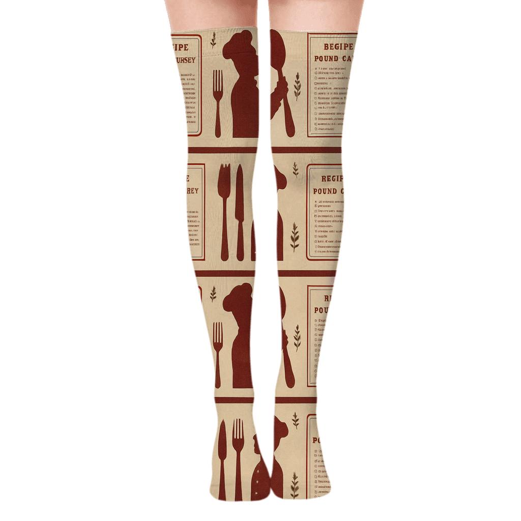 Recipe Cards With Chef Silhouettes In Burgundy trendy patterned over-the-knee socks