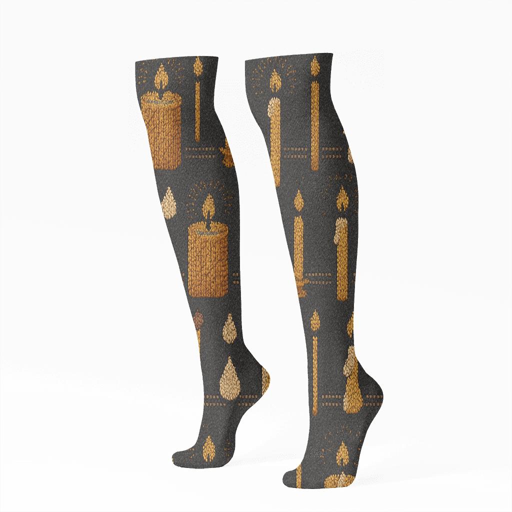 Knitted Hearth Candle Motif Tiles comfortable cotton knee-high socks