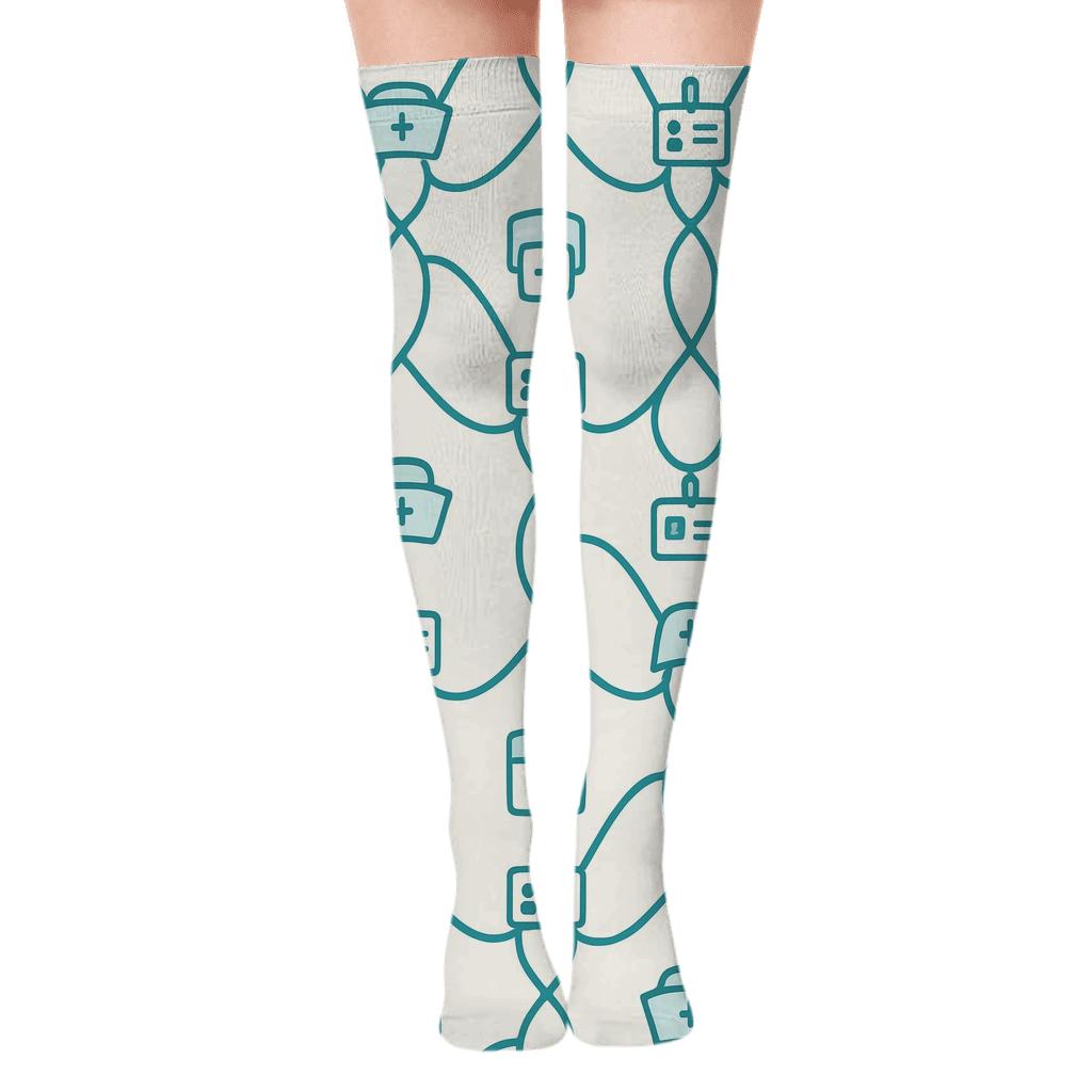 Stethoscope Lattice With Nurse Icons trendy patterned over-the-knee socks