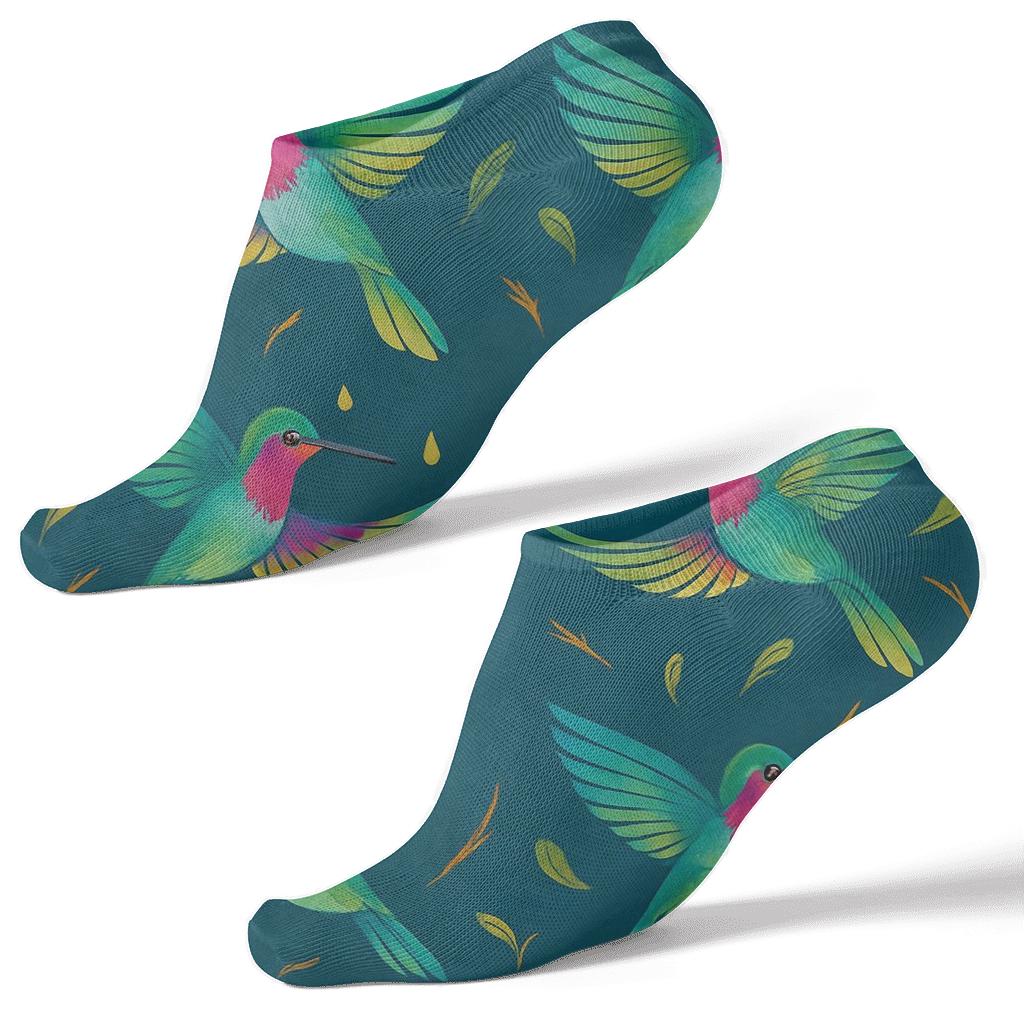 Hummingbird Wingbeat Diamond Tessellation On Deep Teal Background personalized ankle socks