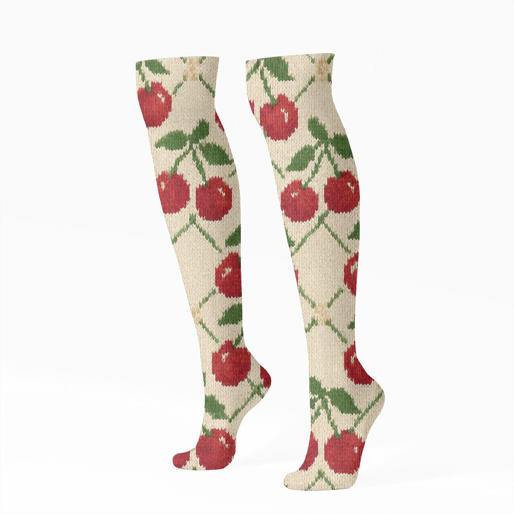 Knitted Cherry Lattice Repeat personalized knee-high socks