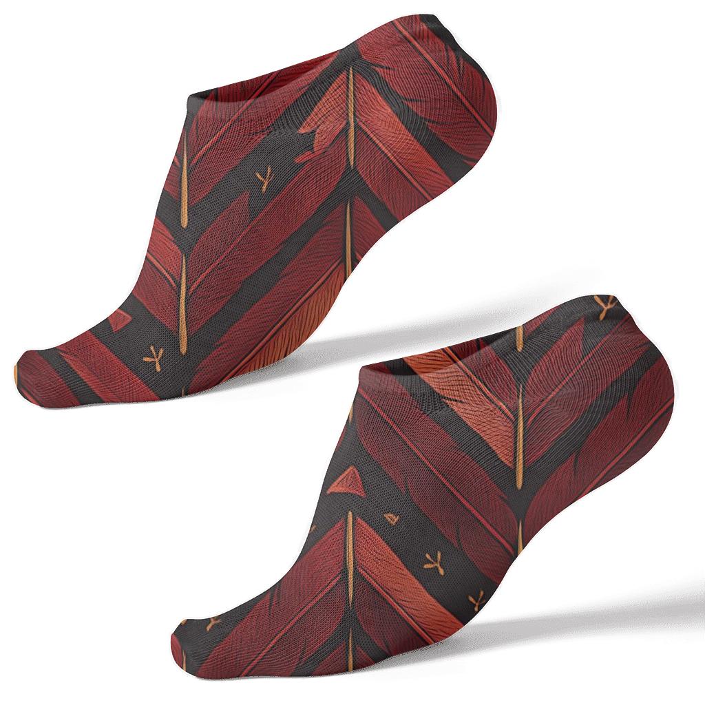 Cardinal Feather Chevron Weave On Charcoal Black Background comfortable cotton ankle socks