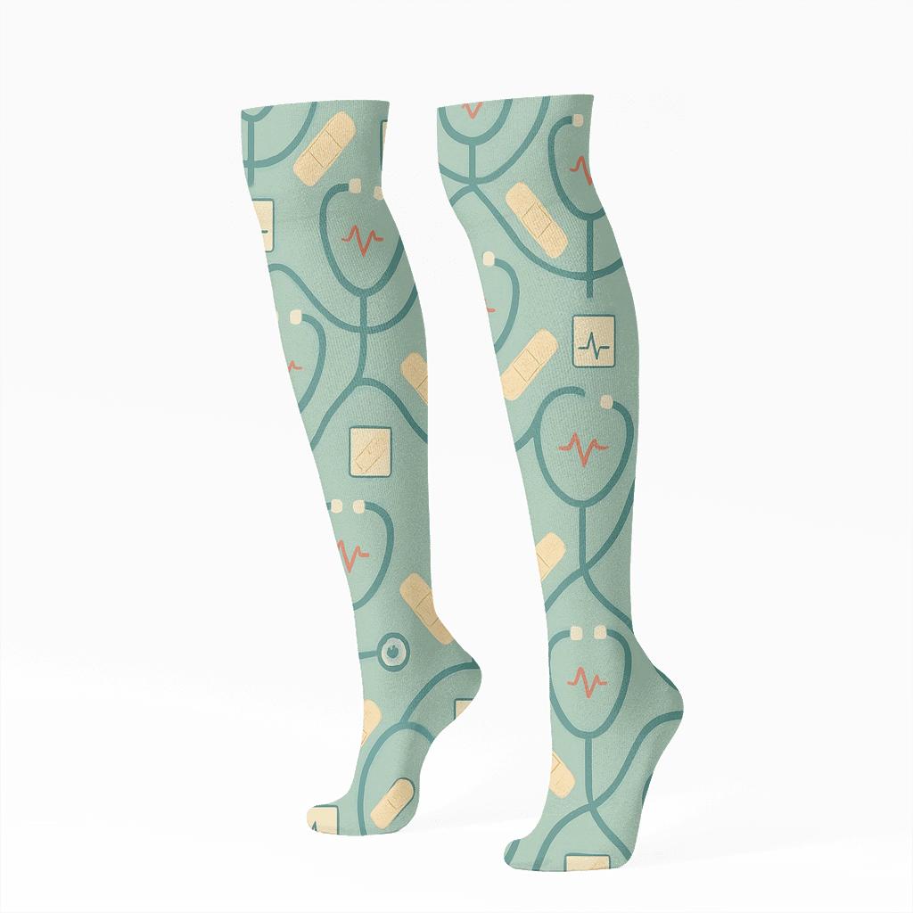 Doctor Stethoscope Lattice On Hospital Green custom knee-high socks