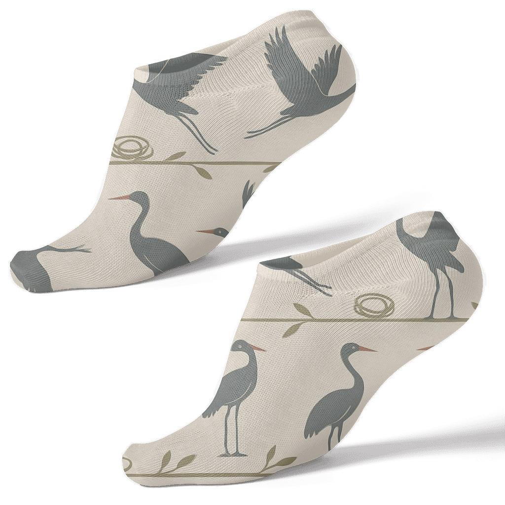 Crane Branch Banded Panorama On Soft Beige Background premium sports ankle socks