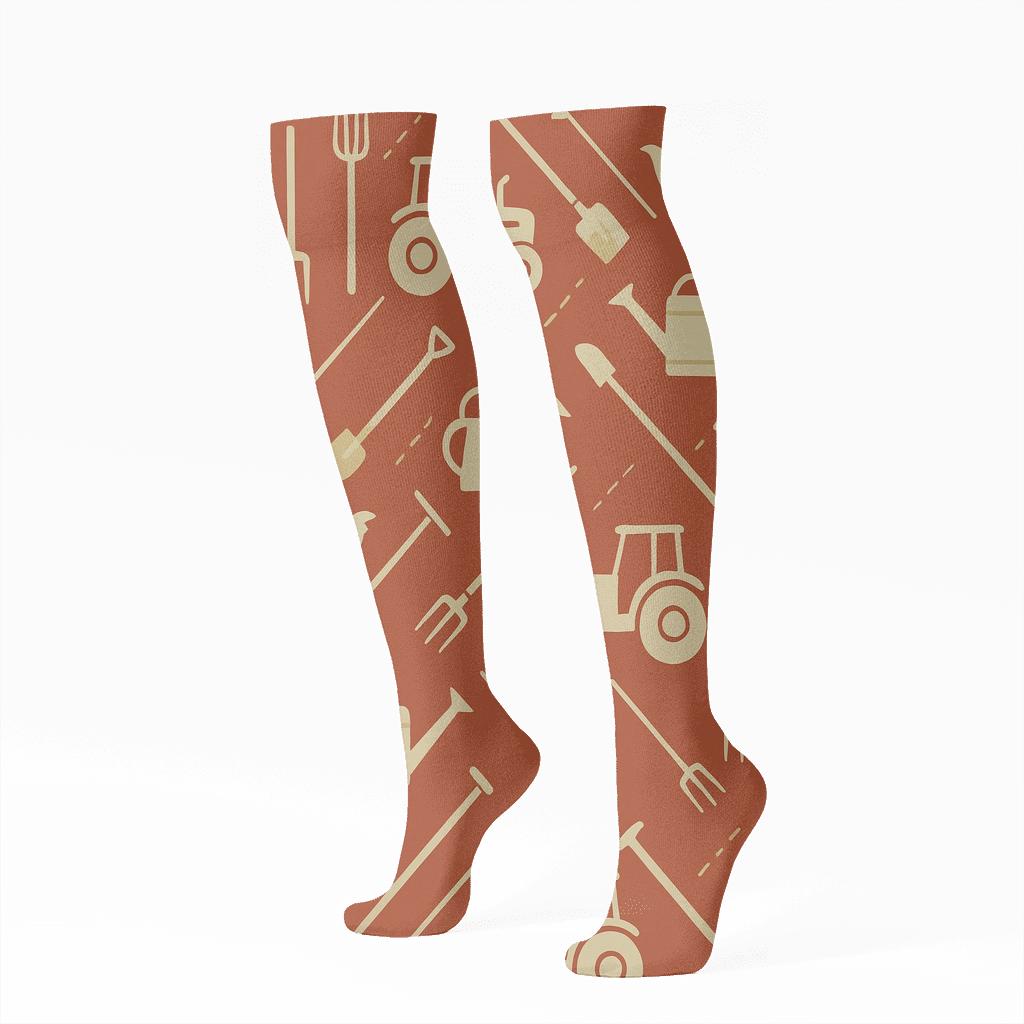Farm Tool Lattice Farmer Crafted Grid comfortable cotton knee-high socks