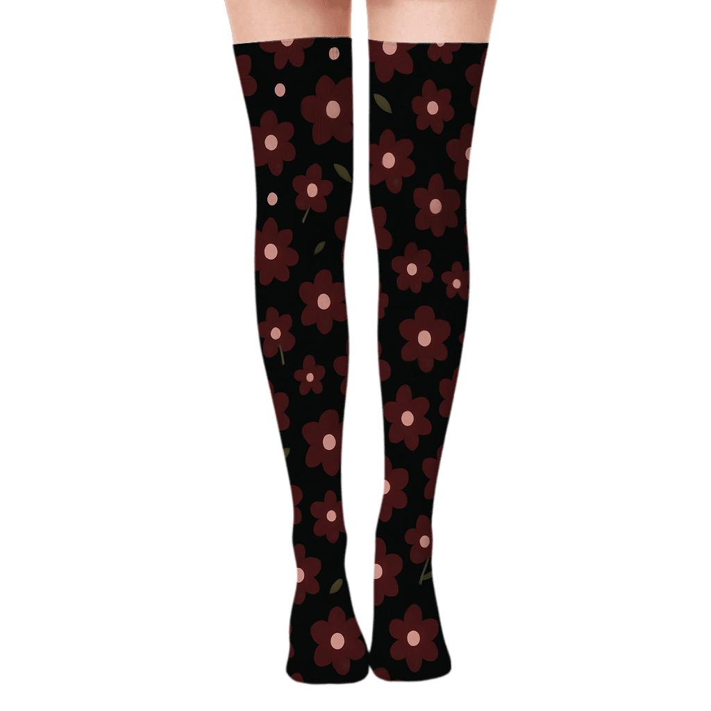 Cherry Blossoms With Minimalist Diagonal Arrays designer print over-the-knee socks