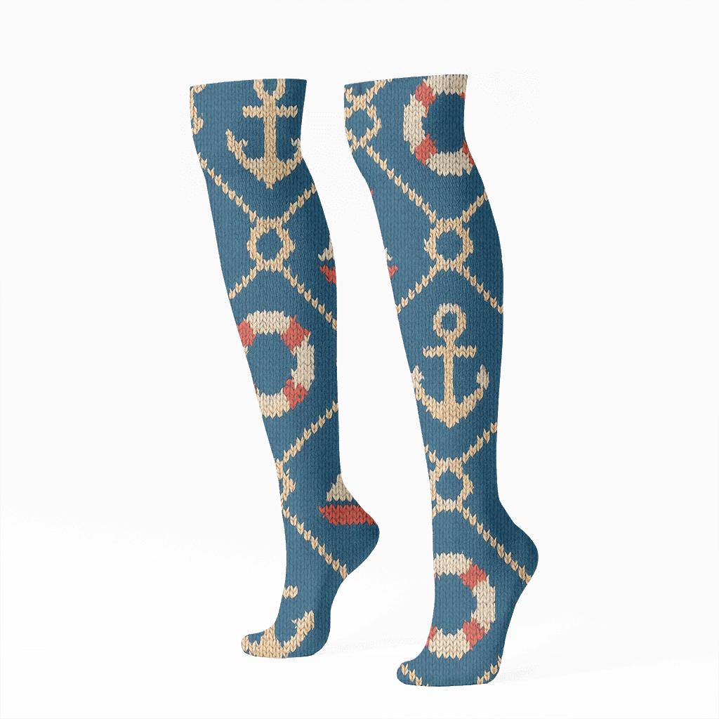 Sailor Knit Illusion Anchor Lattice custom knee-high socks