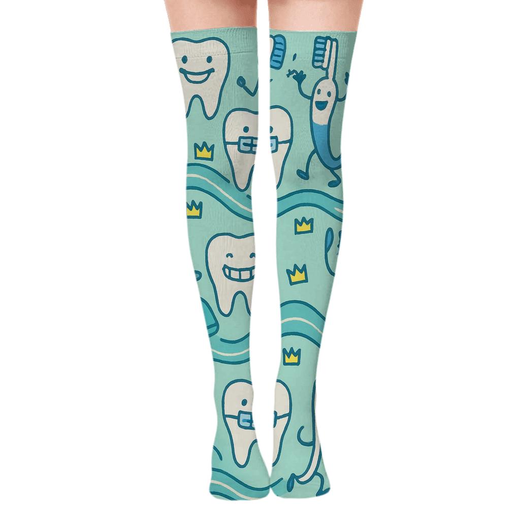 Dental Chair Landscape With Dentist Parade designer print over-the-knee socks