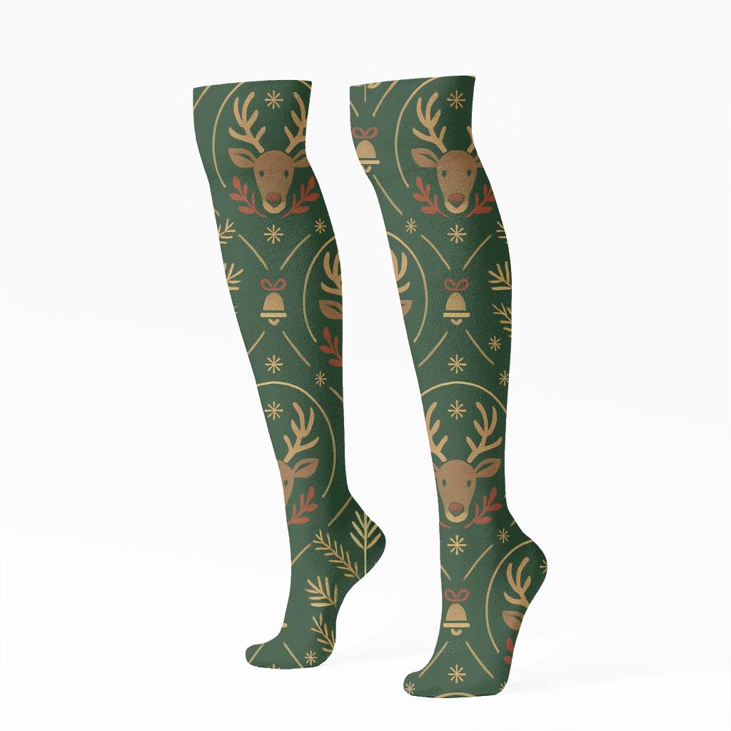 Scandinavian Folk Reindeer Medallion Lattice personalized knee-high socks