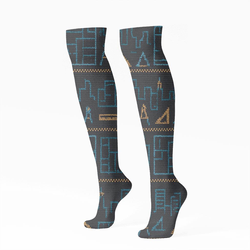 Blueprint Quilt Architect Pattern Bands unique graphic knee-high socks