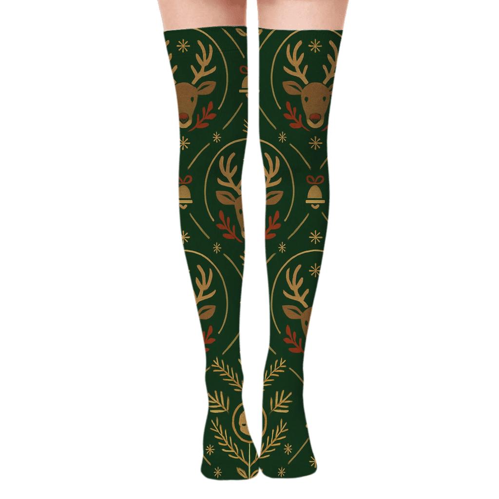 Scandinavian Folk Reindeer Medallion Lattice custom over-the-knee socks