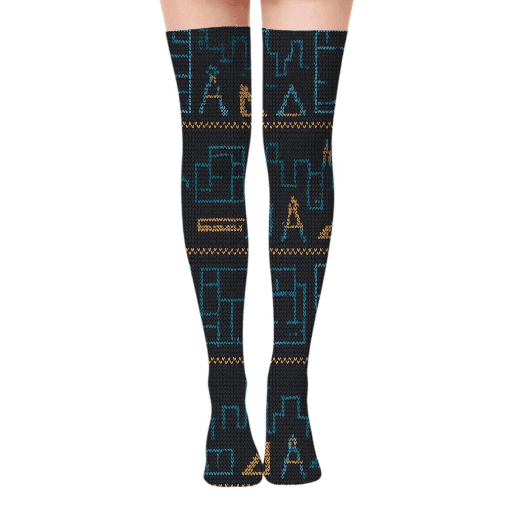 Blueprint Quilt Architect Pattern Bands trendy patterned over-the-knee socks