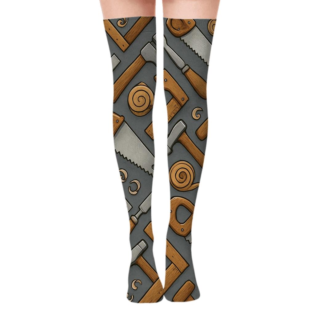 Toolbox Lattice For The Carpenter Workshop stylish fashion over-the-knee socks