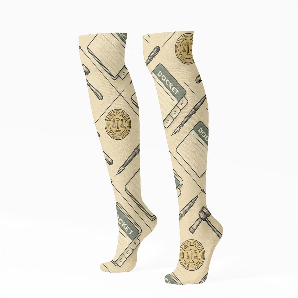 Vintage Court Clerk Docket Lattice On Parchment Beige personalized knee-high socks