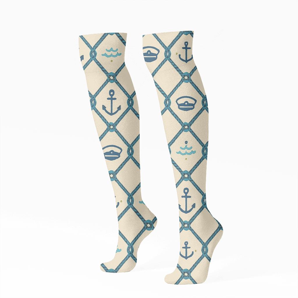 Rope Lattice Pattern With Ship Captain Charm soft everyday knee-high socks