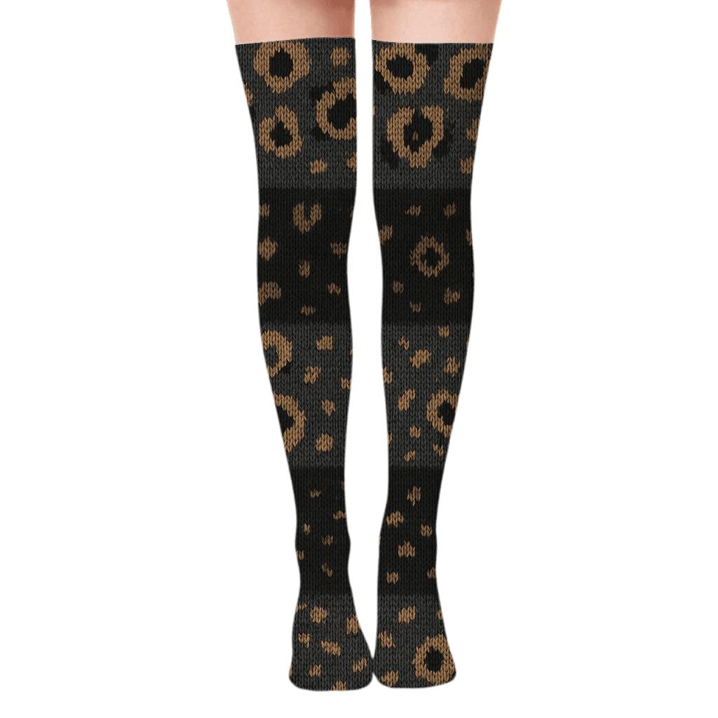 Charcoal Knit Illusion Micro Spot Stripes trendy patterned over-the-knee socks
