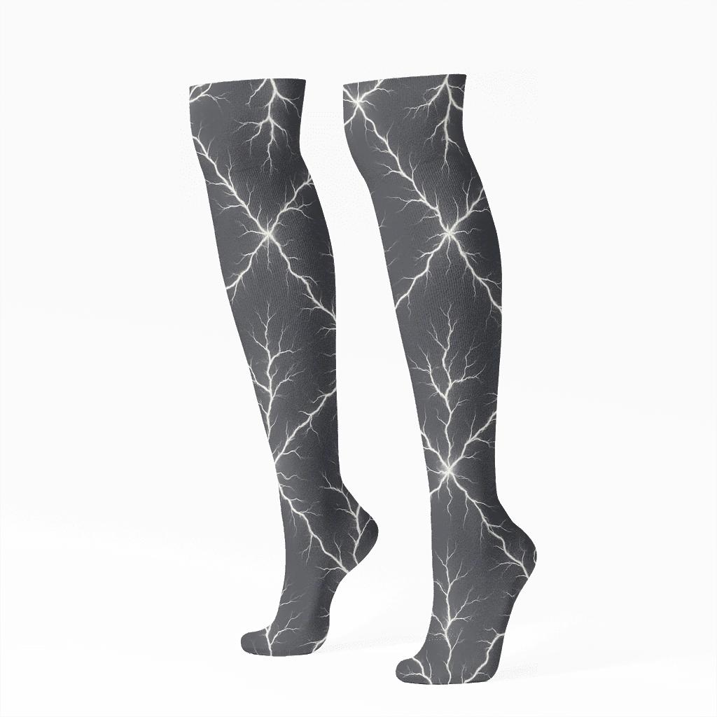 Fractal Branch Bolt Lattice In Storm Charcoal premium sports knee-high socks