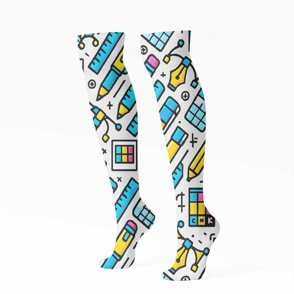 Ink And Grid Graphic Designer Tessellation personalized knee-high socks