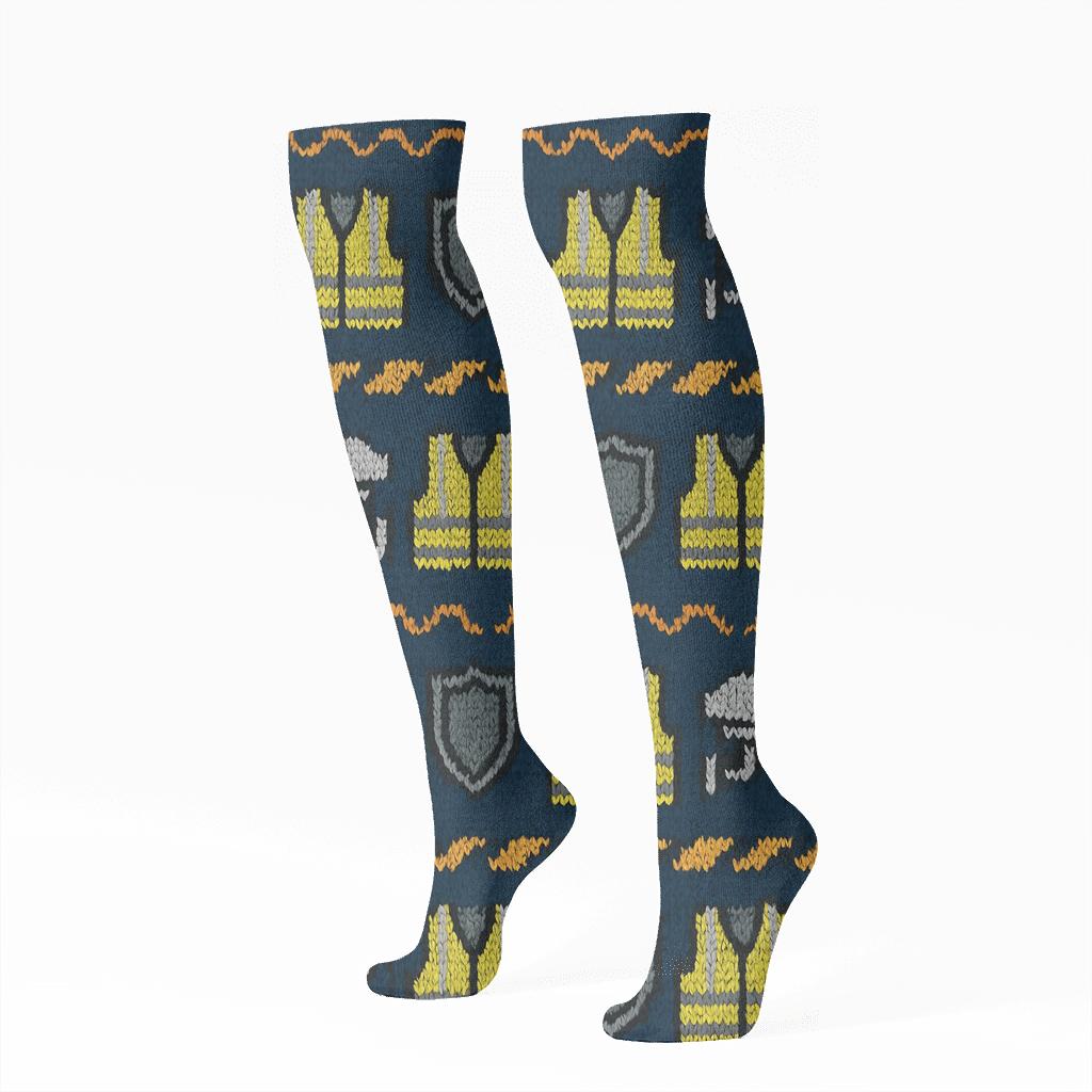 Security Guard Knit Illusion On Navy Field premium sports knee-high socks