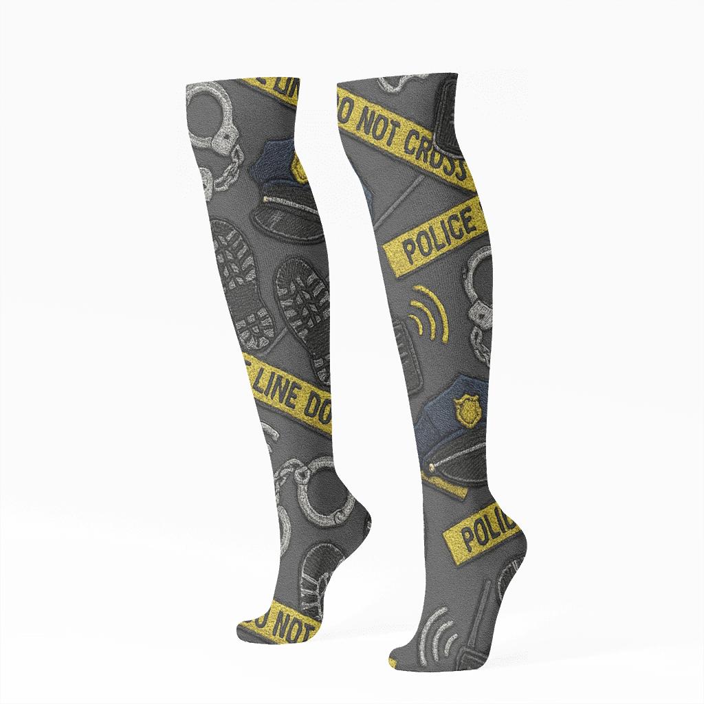 Uniform Collage Pattern With Police Officer Details premium sports knee-high socks
